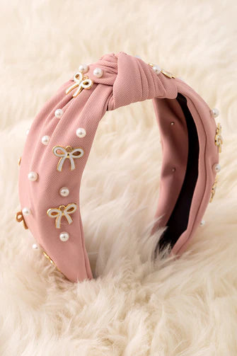 Bow & Pearl Headband in "Blush" and "Ivory"