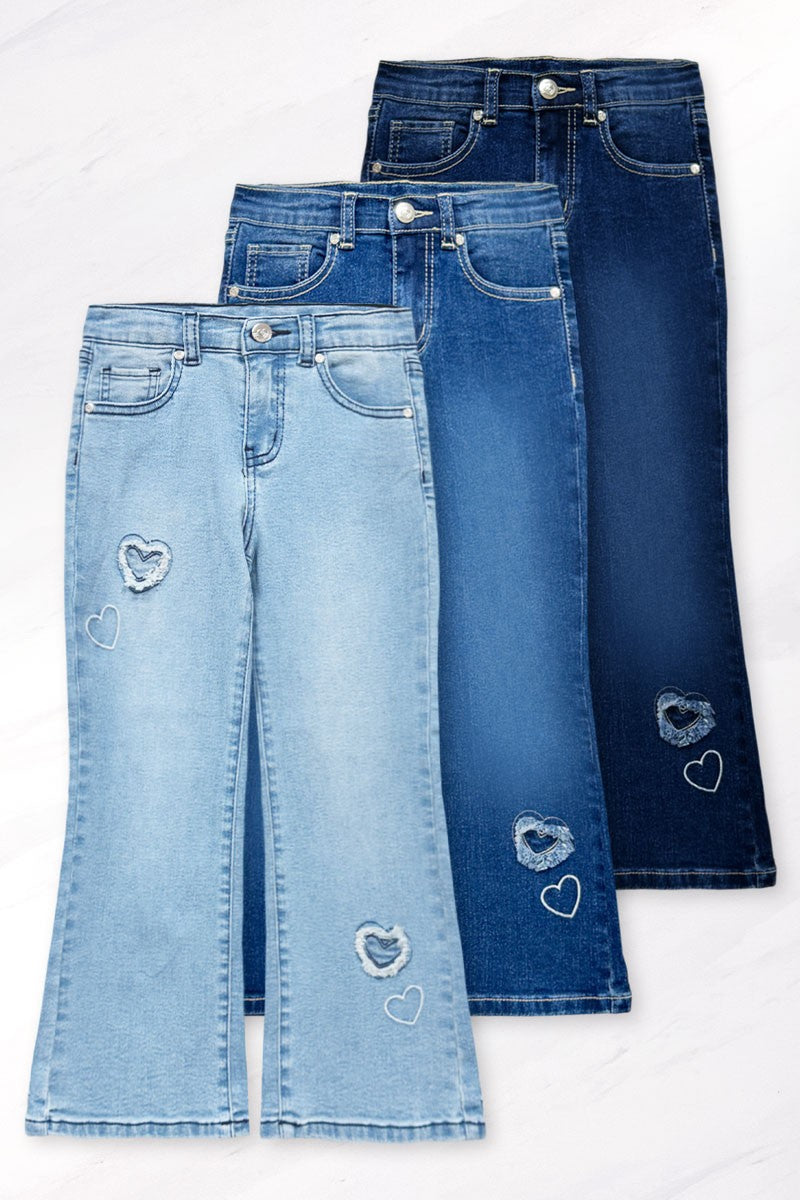 Girls and Toddlers Heart Applique Flare Jeans