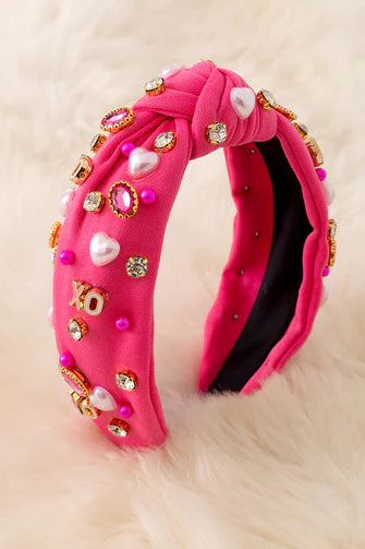 XOXO Rhinestone & Pearl Heart Headband