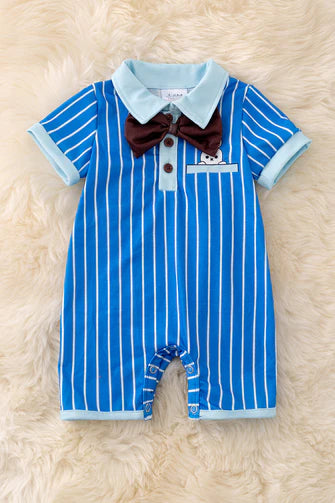 Bow Tie Stripe Romper with Bunny