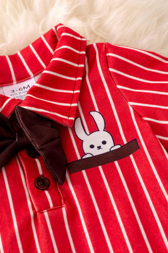 Bow Tie Stripe Romper with Bunny