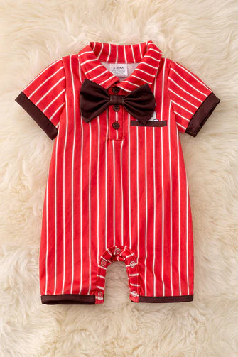 Bow Tie Stripe Romper with Bunny