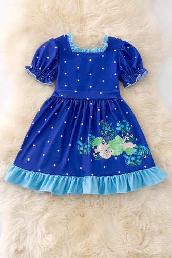 Girls Polka Dot Bunny Dress with Bubble Sleeves