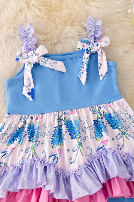 Blue Floral Ruffle 2PC Shorts Set