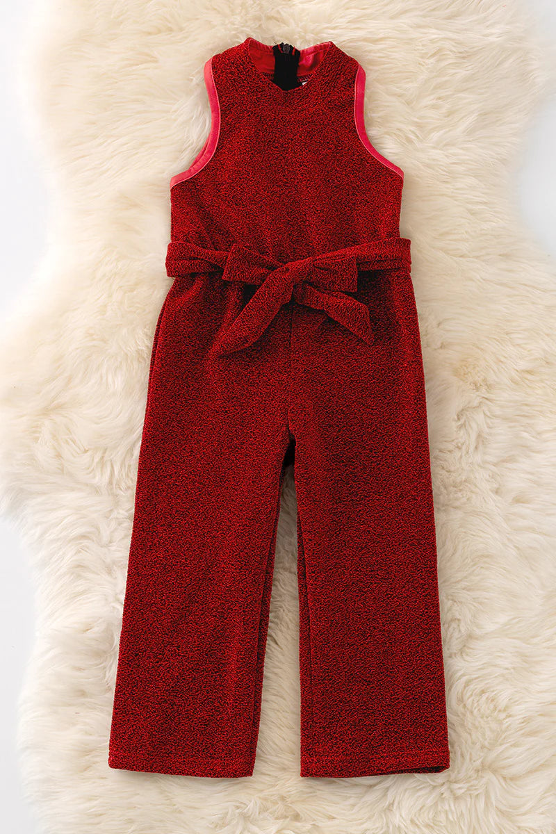 Girls Shimmery Jumpsuit in Fuchsia and Red