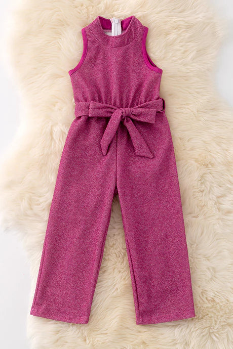 Girls Shimmery Jumpsuit in Fuchsia and Red