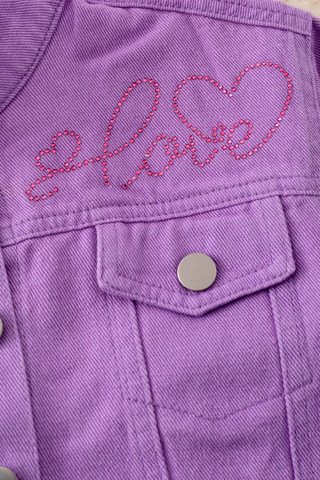 Girls Purple Embroidered Heart Denim Jacket