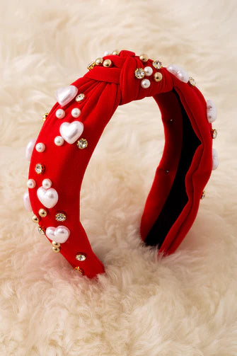 Heart Pearl & Rhinestone Headband