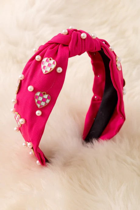 Checkered Heart Beaded Headband