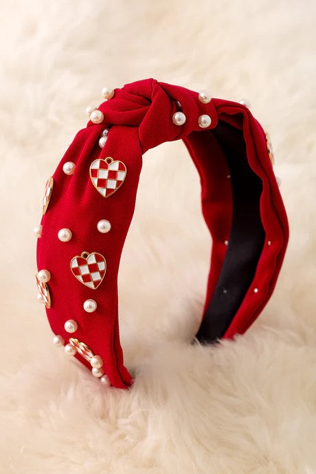 Checkered Heart Beaded Headband