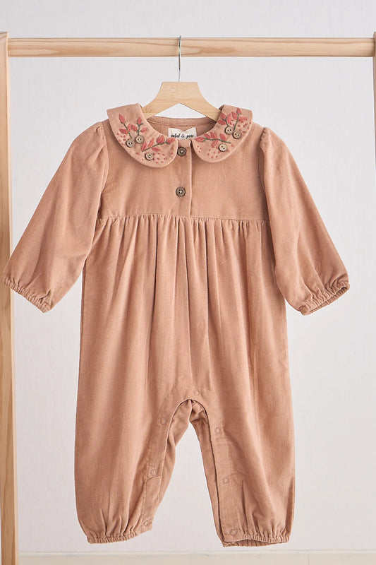 Floral Embroidered Velveteen Romper