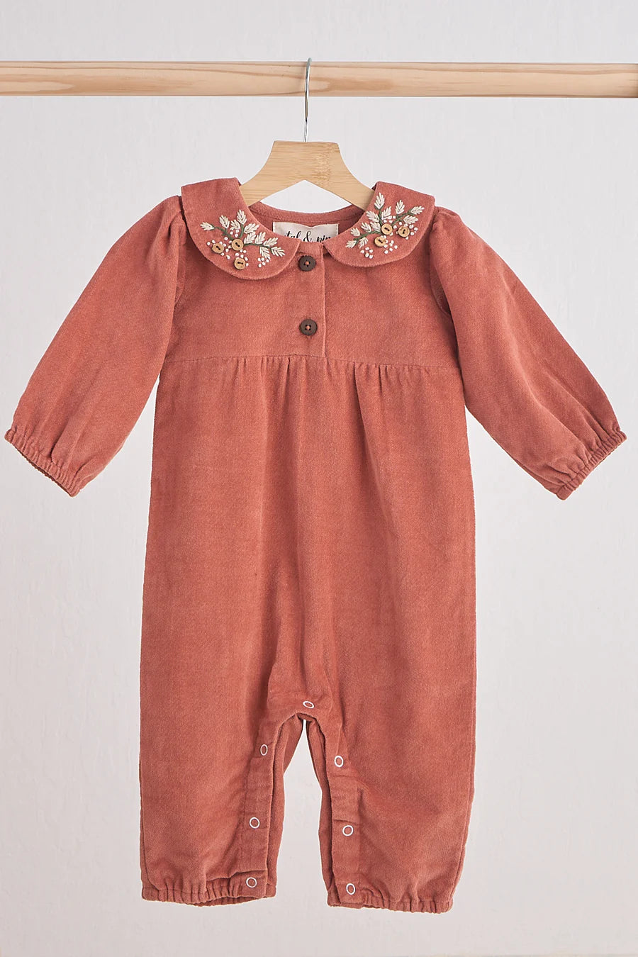 Floral Embroidered Velveteen Romper